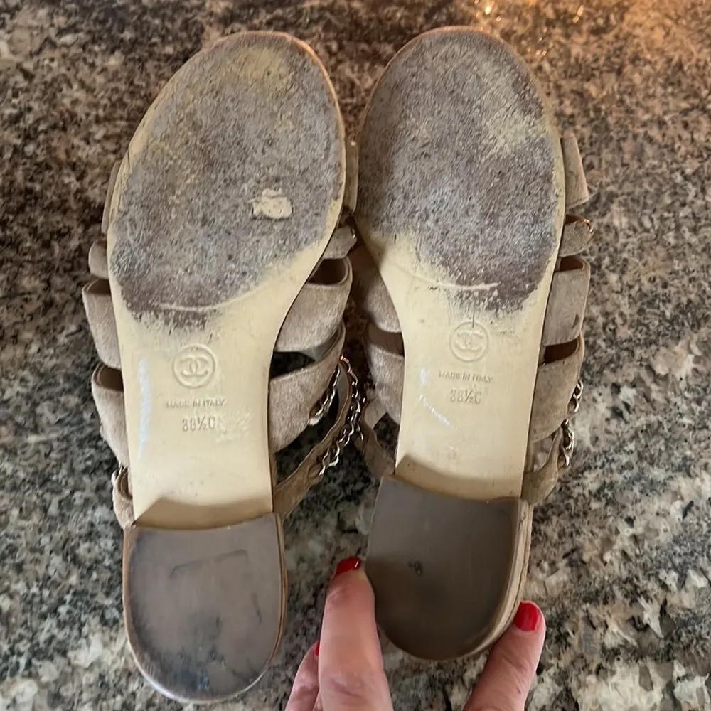 CHANEL tan suede